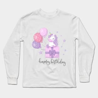 happy birthday greeting card with unicorn Long Sleeve T-Shirt